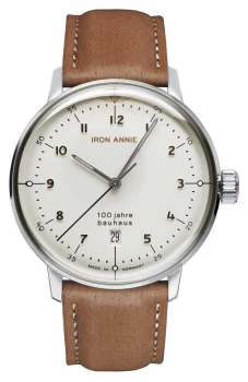 image of Iron Annie 5046-1 Bauhaus White Dial Brown Leather Strap Watch