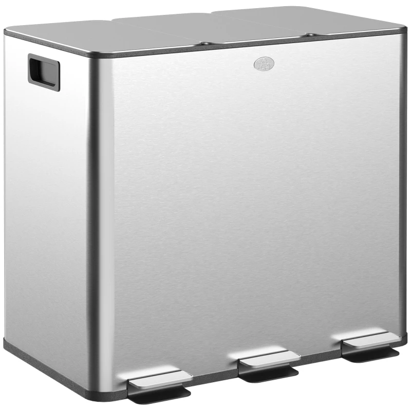 Image of HOMCOM 3 x 15L Triple Kitchen Bin Pedal Bin for Recycling and Waste - Silver TJ Hughes 5056725567804