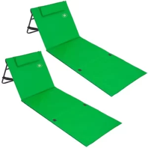 image of 2x Beach Sun Lounger Mat Padded Backrest Pocket Green