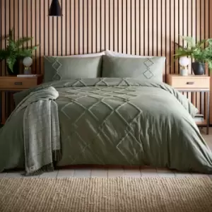 Image of Appletree Loft Kojo Tufted Geometric 100% Cotton Duvet Cover Set, Khaki, Double