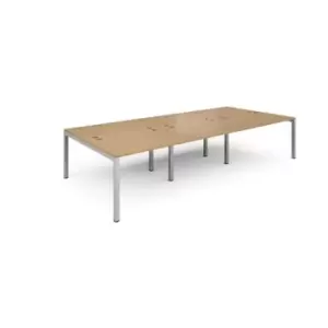 image of Bench Desk 6 Person Rectangular Desks 3600mm Oak Tops With Silver Frames 1600mm Depth Connex