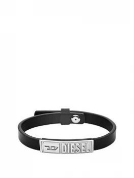 Image of Diesel Black Leather And Stainless Steel Mens Bracelet