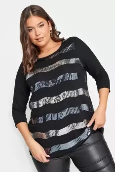 Image of Sequin Striped Long Sleeve Top