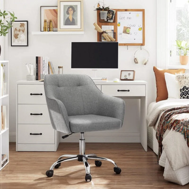Image of Songmics Office Chair, Swivel Chair, Desk Chair, Makeup Vanity Chair, Adjustable Height, Armrests, For Home Office, Dove Grey