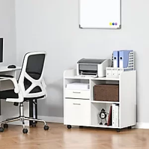 image of Vinsetto Filing Cabinet Mobile Printer Stand with Adjustable Shelf White