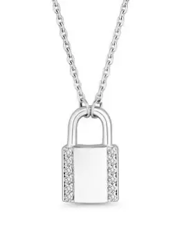 image of Simply Silver Sterling Silver 925 Cubic Zirconia Padlock Pendant Necklace