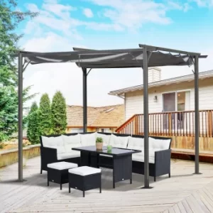 Image of Outsunny 3x3 (m) Metal Pergola Gazebo Awning Retractable Canopy Outdoor Garden Sun Shade Shelter Marquee Party BBQ Grey
