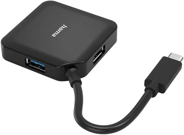 Image of Hama Mini 3/4 USB-C hub Port splitter 1 to 4 USB-A - Black HAM-436849