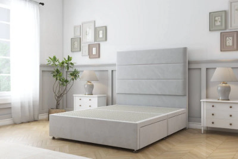 Image of Sloomy Texas Silver Plush Divan Bed Base No Drawers With 26" Strutted Headboard 6' Super King