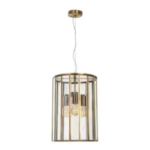 Image of Merano - Dallas 3 Light Lanterns Pendant Ceiling Light Antique Metal Brass Clear Glass LED E27