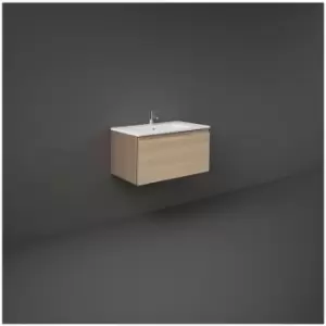 image of Rak Joy Uno Scandi Oak 800mm Wall Hung Single Drawer Vanity Unit - UNOWH080SOK - Scandinavian Oak