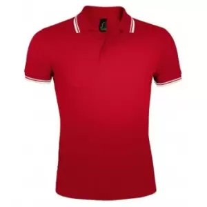 Image of SOLS Mens Pasadena Tipped Short Sleeve Pique Polo Shirt (3XL) (Red/White)