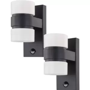 Image of 2 PACK IP44 Outdoor Wall Light & PIR Sensor Anthracite Aluminium 6W LED