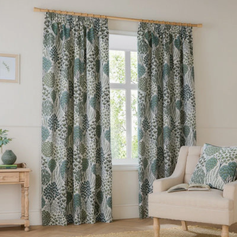 Image of Wylder Ophelia Jacquard Floral Room Darkening Pencil Pleat Curtain Pair Thyme/mineral (W)117Cm X (D)137Cm