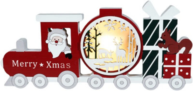 Image of Xmas Haus Festive Light Up LED Wood Train Red
