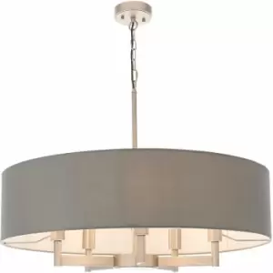 image of Matt Nickel Multi Arm Ceiling Pendant Light & Grey Shade 5 Bulb Hanging Fitting