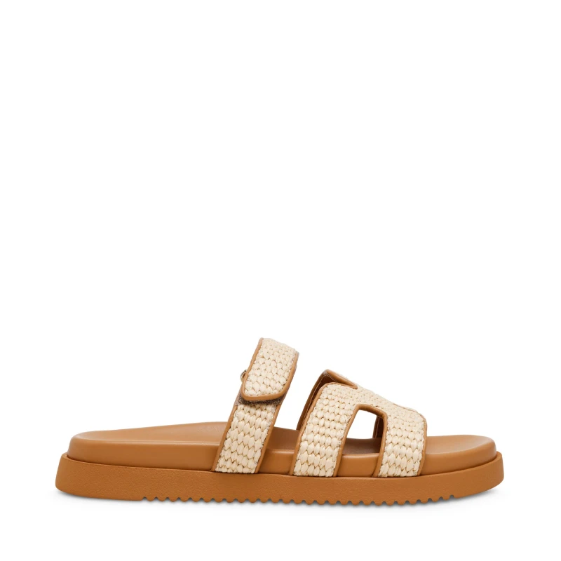 Image of Steve Madden Womens Missile Flat Sandals Natural Raffia female 3 (36)