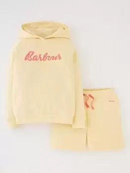 Image of Barbour Girls Otterburn Hoodie And Short Tracksuit - Yellow, Yellow, Size Age: 12-13 Years, Women