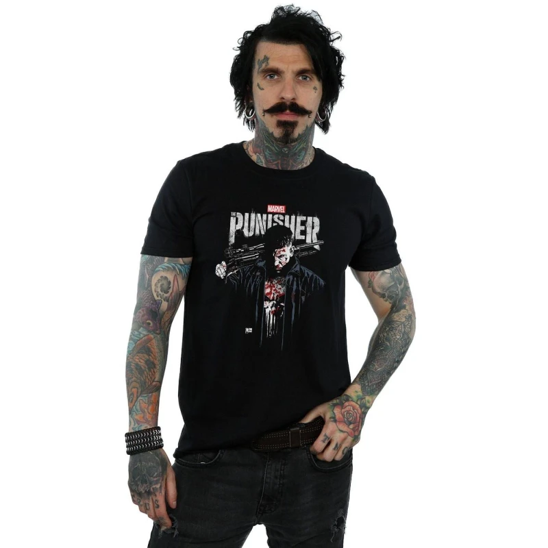 Image of Marvel Marvel Men The Punisher TV Series Frank Castle T-Shirt in Black Size: Small Black S Male 5059114497355