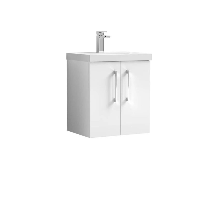 Image of Balterley Modern Bathroom 2 Soft Close Door Wall Hung Vanity Unit & Rectangular Mid-Edge Basin, Gloss White, 500 mm in White White Unisex