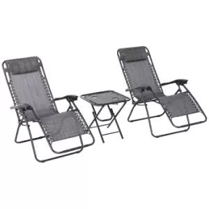 image of Outsunny 3pc Zero Gravity Chair and Table Set w/ Cup Holders - Light Grey