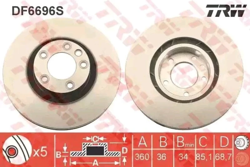 Image of TRW DF6696S Brake disc SPS Vented, Painted Brake Disc (82)