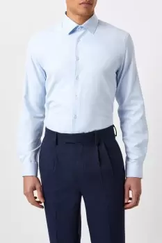 Image of Mens Tailored Fit Blue Herringbone Texture Smart Shirt