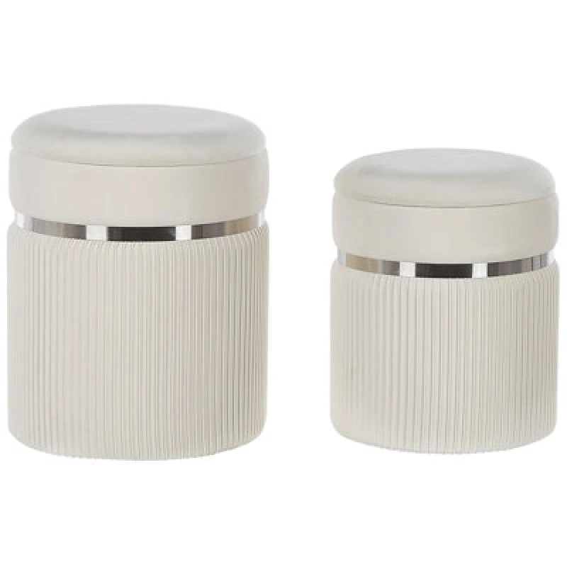 Image of Beliani Set Of 2 Storage Pouffes Camdenton Velvet Off-White