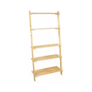 image of Solid pine ladder design shelf unit with slatted shelves