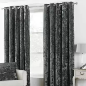 Image of Paoletti Verona Crushed Velvet Ringtop Eyelet Curtains (Pair) Polyester Pewter (117X137Cm)