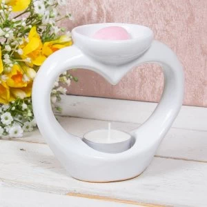 image of White Ceramic Heart Shaped Wax Oil Warmer By Lesser & Pavey