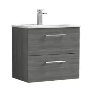 image of Arno Anthracite 600mm Wall Hung 2 Drawer Vanity Unit with 18mm Profile Basin - ARN524B - Anthracite - Nuie