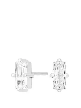 image of Simply Silver Sterling Silver 925 Cubic Zirconia Emerald Cut Studs, Silver, Women