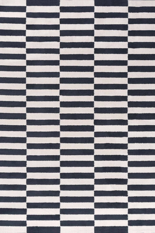Image of THE RUGS Loft Striped Living Room Area Rug & Runners Soft Pile in Navy Size: 80cm x 150cm Navy Unisex 80cm x 150 cm