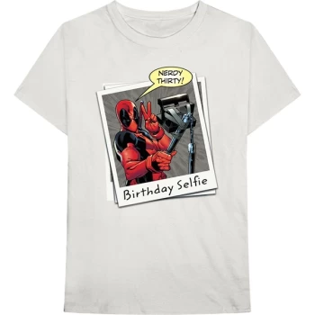 image of Marvel Comics - Deadpool Birthday Selfie Unisex Large T-Shirt - White