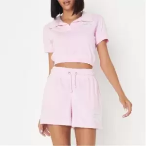 image of Missguided Embroidered Towelling Jogger Shorts - Pink