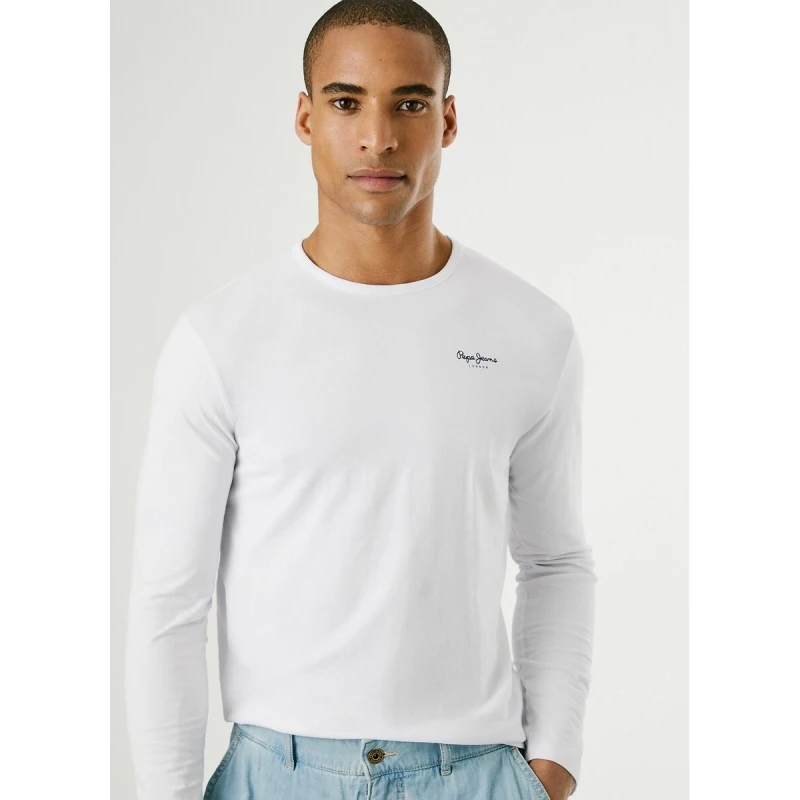 Image of Pepe Jeans Original Stretch T-Shirt with Long Sleeves White Cotton XL