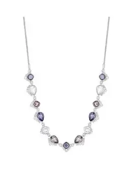 image of Mood Silver Lavender And Crystal Stone Set Toggle Necklace, Silver, Women