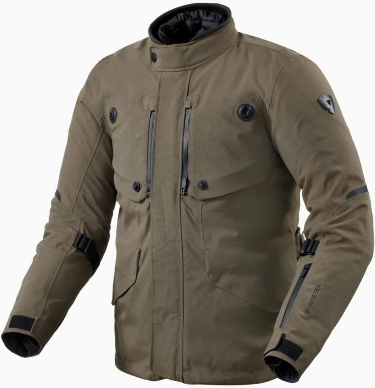 Image of Rev It Trench 2 Gore-Tex Motorcycle Jacket S Black Olive