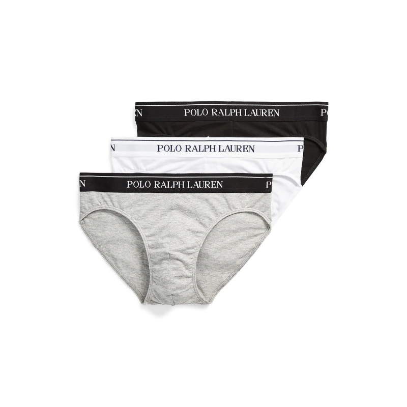 Image of Polo Ralph Lauren 3 Pack Briefs - Black/White/Grey, White/Black/Grey, Size L, Men White/Black/Grey PRFQR Male L