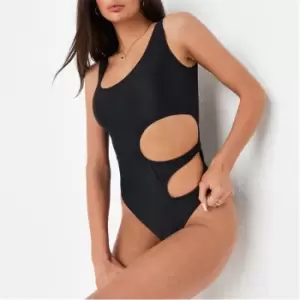 image of Missguided Scoop Neck Cut Out Side Swimsuit - Black