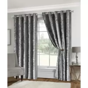 Image of Isabella Rose Amelia Crushed Velvet Eyelet Curtains - Silver - 117cm (46") X 137cm (54") TJ Hughes