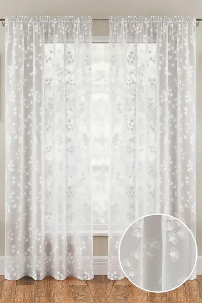 Image of Tyrone Textiles Delila Leaf Print Voile Panel - Pair White