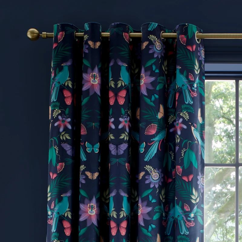 Image of Catherine Lansfield Catherine Lansfield Birds Velvet Curtain Navy 117 x 137cm WB02804