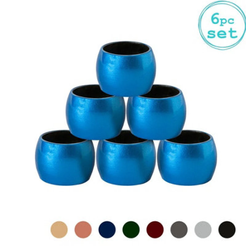 Image of Argon Tableware Metallic Napkin Rings - 4.5Cm - Blue - Pack Of 6
