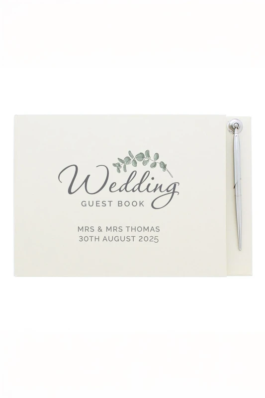 Image of Personalised Memento Company Personalised Botanical Wedding Guest Book & Pen in White White Unisex