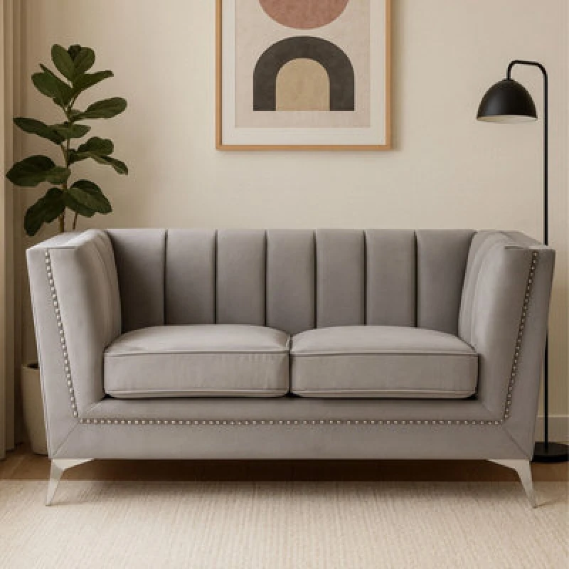 Image of Orsina Hansa Two Seat Grey Velvet Sofa
