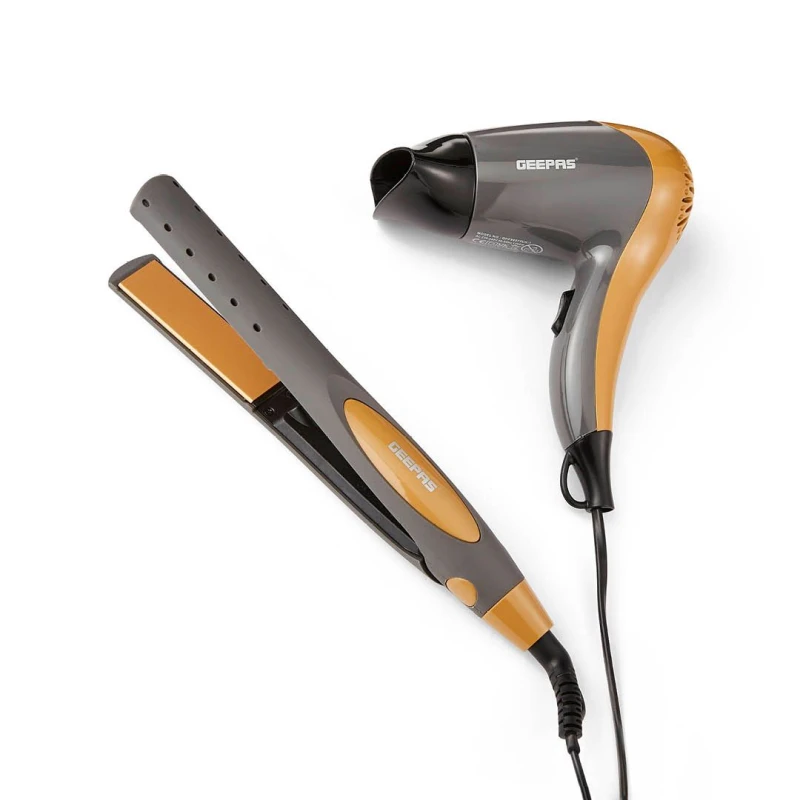 Image of Geepas 2-in-1 Travel Hair Dryer & Hair Straightener Combo Set 2 Speed & 2 Heat in Yellow Yellow Unisex