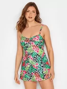 Image of Long Tall Sally Floral Printed Skirted Swimsuit, Black, Size 12, Women