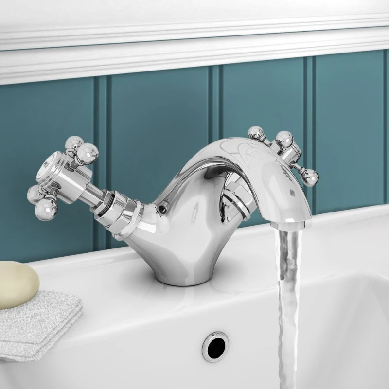 Image of Nes Home Chrome Bathroom Cloackroom Traditional Basin Mixer Tap in Silver Silver Unisex